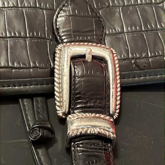 Authentic Vintage Brighton Leather Crocodile Black BackPack Heart Charm Silver - Picture 10 of 15